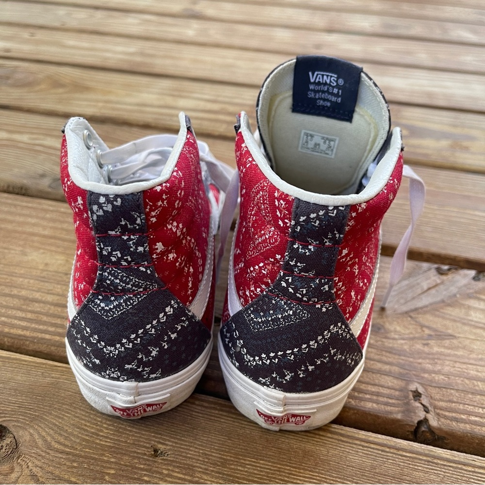 Vans Sk8-Hi Red Black Distressed Print High Top Sneakers Women’s 6.5 - Picture 5 of 7